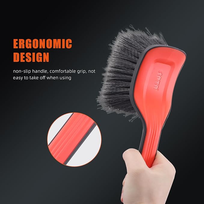 Wheel Face Brush,2Pcs Wheel Brush, Carpet Cleaning Brush,Stiff Synthetic Bristles,Ergonomic Design Handle, Scrub Brush for Floor Mats,Car Wheel Hub Cleaning,Car Interior,Home Soft Flagged-Tip Bristles