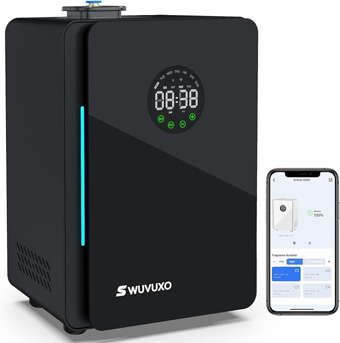 Hotel Scent Diffuser with Power Cold Air Technology, HVAC Scent Diffuser Cover Up to 3000 Sq. Ft, Aroma Scent Air Machine for Home | Commercial Waterless Aromatherapy Diffuser for Large Room - Black