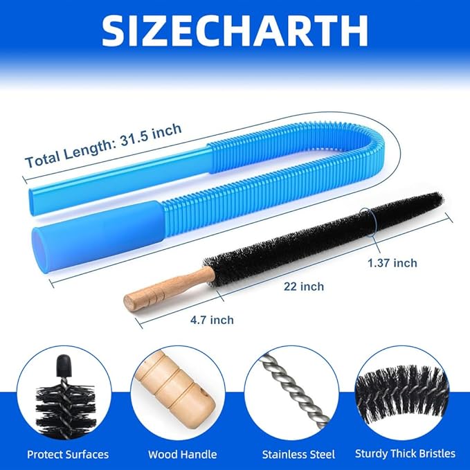 2 Pieces Dryer Vent Cleaner Kit, Dryer Vent Cleaning Kit for Safevent Pro, Dryer Lint Vacuum Attachment and Flexible Dryer Lint Brush, Universal Vacuum Adapter for Dryer Vents (Blue)