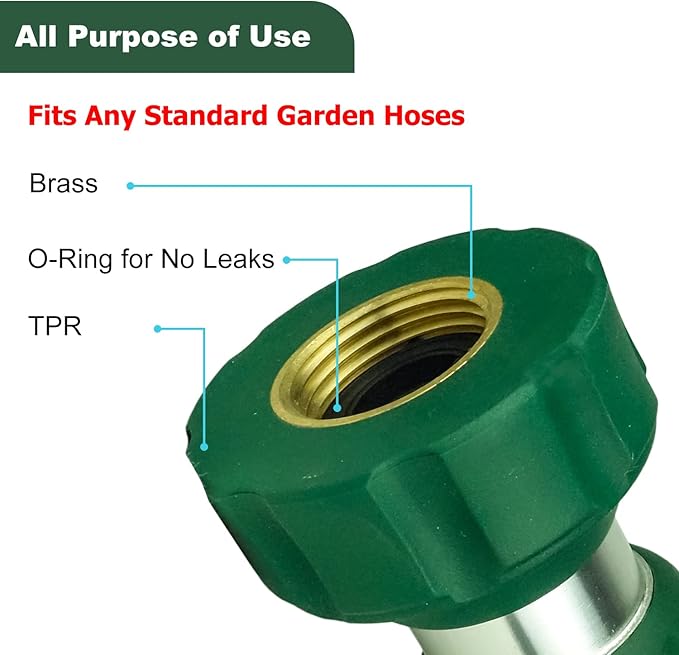 H2O WORKS Garden Hose Nozzle Heavy Duty Metal Water Nozzle with Adjustable Watering Patterns High Pressure Hose Nozzle Sprayer, Pefect for Washing and Cleaning