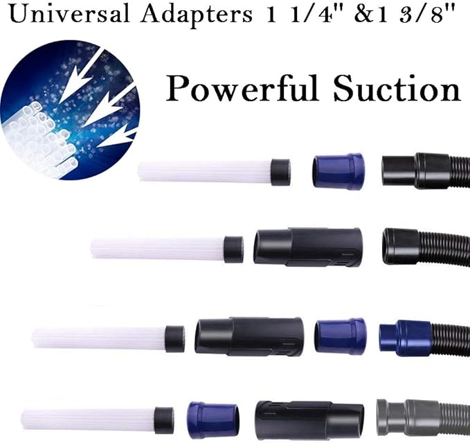 Universal Vacuum Attachments Shop Vac Accessories 1 1/4" and 1 3/8" Vacuum Hose Adapter Kit, Shop Vac Attachments Vacuum Attachment Brush Flexible Crevice Tool - 7 Pack with Brush