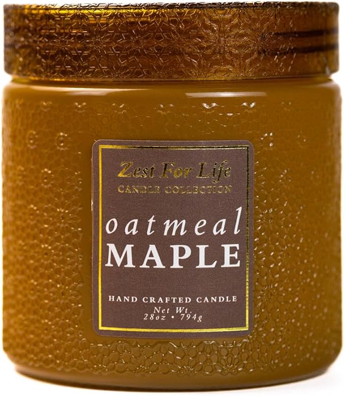 A Cheerful Giver - 28oz Large Scented Candle Jar with Lid- Zest for Life - 130 Hours of Burn Time, Gift for Women (Large, Oatmeal Maple)