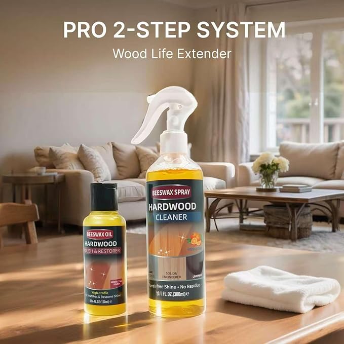 YYSTEBS Furniture Polish Kit: Wood Cleaner Spray & Nourishing Care Oil – For Floors, Kitchen Tables, Desks & All Home Wood Furniture (300ml+120g)