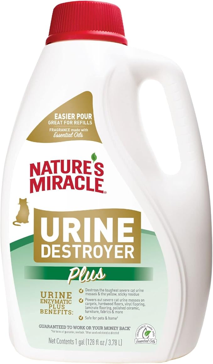 Nature's Miracle Urine Destroyer Plus for Cats, Unscented, Enzymatic Formula for Severe Cat Urine Stains, 1 Gal