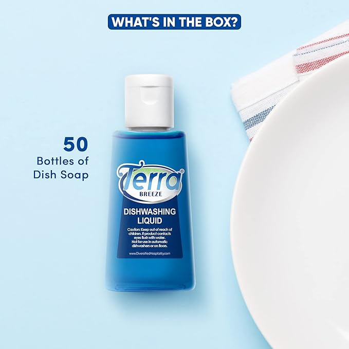 Terra Breeze Tiny Dish Soap Detergent | For Use in Vacation Rentals and Extended Stay Hotels | 1.6 oz (Case of 50)