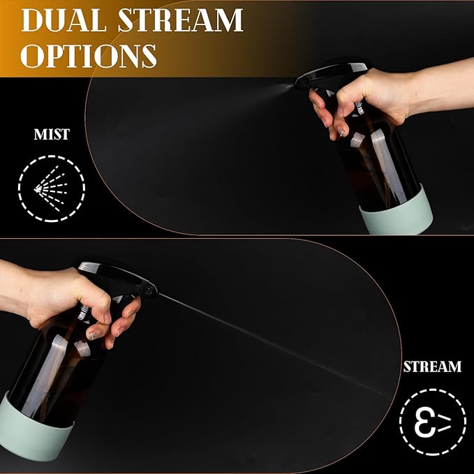 ZENOWICK 5 Pack/16 Oz Glass Spray Bottles, Refillable Empty Containers with Silicone Sleeve, Upgraded Adjustable Nozzle Spray Bottle Sets for Cleaning, Essential Oils, Hair (Amber)