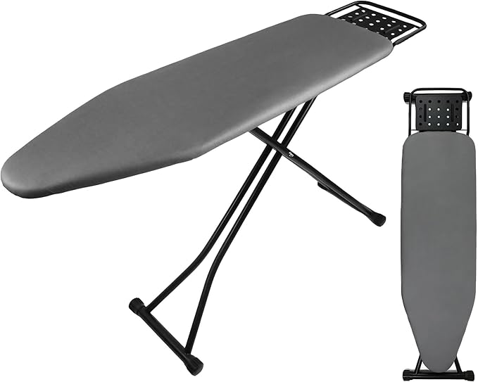 Ironing Board Full Size, Heat Resistant Cover Iron Board with Steam Rest, Ultra Thick Padding, Height Adjustable Heavy Sturdy Metal Frame Legs Ironing Stand,Non-Slip Foldable (58"x15", Square Rest)