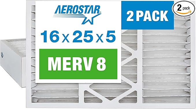 Aerostar 16x25x5 MERV 8 Pleated Replacement Air Filter for Bryant Carrier FILCCFNC0016, 2 Pack (Actual Size:15 3/4" x 24 1/4" x 3")