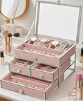 Hersoo Luxury 3-TierSilver Stackable Jewelry Organizer&Display Case,Premium Modular Storage for High-end Jewelry with Removable Pink Velvet,Elegant Jewelry Showcase