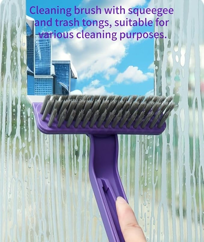 Lightweight Scraper Cleaning Brush with Hard Bristles and Built-in Garbage Holder, Multi-Surface Cleaner for Kitchen Sink, Bathroom Tub, Glass Stove Top, Tabletop, and Hard-to-Reach Floor Crevices