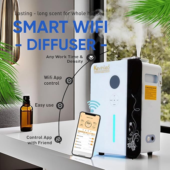 Kevinleo Scent Diffuser Machine WiFi Control for 7,500 Sq.Ft Large Spaces, 800ml Aromatherapy Nebulizing Waterless Diffuser Lasting-Long Fragrane,Essential Oils Diffuser HVAC for Office, Hotels