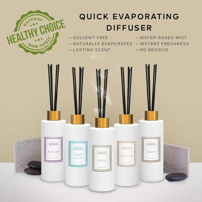 COCO by Stone 5oz Reed Diffuser (White Tea) – Luxury Scented Oil Diffuser for Home Aromatherapy, Long-Lasting Vegan Fragrance, Elegant Home Décor and Air Freshener