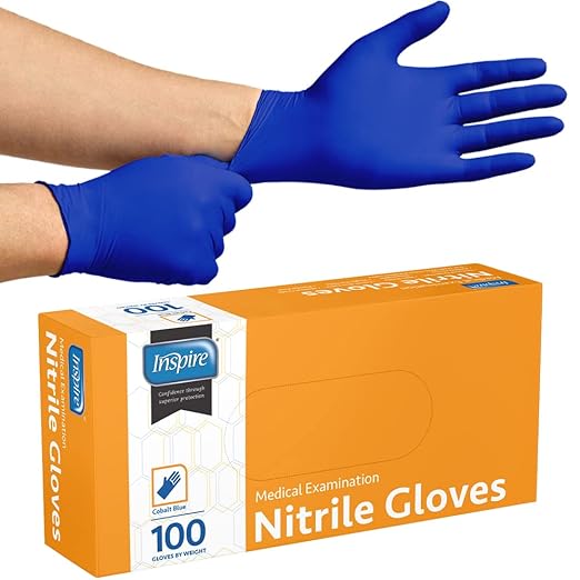 Inspire Cobalt Blue Nitrile Disposable Gloves | 4.5 Nitrile Safety Medical Exam Cooking Cleaning Disposable Gloves (Blue - Box of 100, Small)