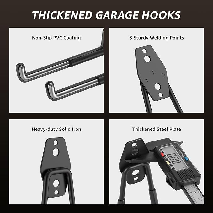 40 Pack Utility Steel Heavy Duty Wall Mount Garage Hooks,with Anti-Slip Coating,for Hanging Bikes,Ladder,Ropes,Bulk Items,Power,Yard and Garden Tools