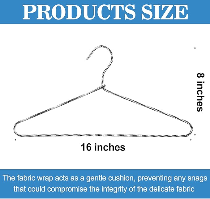 30 Pcs Fabric Wrapped Metal Hangers Covered Wire Hanger Metal Coat Hangers Non Slip for Clothes Closet Clothing Suit Shirt Pant (Black and White Stripe)