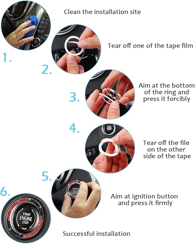 ToBeQueen Black and Red Bling Push Button Start Ring Emblem Sticker,Crystal Rhinestone Interior Engine Start Stop Car Bling Ring Decoration for Women, Pure Handmade Diamond Decor,Red and Black
