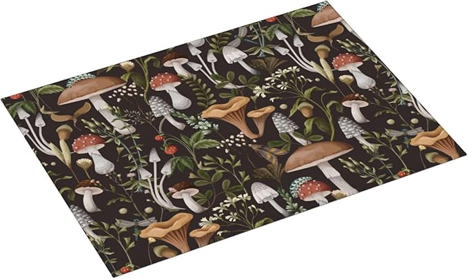 Cute Mushroom Dish Drying Mat For Kitchen Counter 18 X 24 In, Microfiber Absorbent Dish Drainer Mat With Hanging Loop Reversible Dish Drainer Mats Countertops Protector Pad (Vintage Dark Forest )
