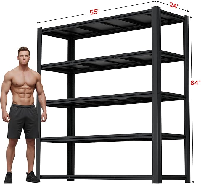CXDMB Garage Shelving, Heavy Duty Storage Shelves Metal Shelf Unit Adjustable Industrial Storage Racks for Shop,Warehouse,Basement (83" H X 55" W X 24" D, 5)