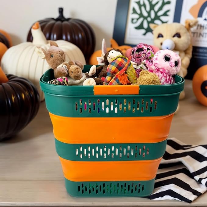 SAMMART 38L(10 Gal) Collapsible Laundry Basket - Foldable Pop-Up Storage Container/Organizer-Portable Space Saving Hamper, Measure 17.5x13.3x15.7"/3.8" Expanded/Collapsed (2, Forest Green/Autumn leaf)