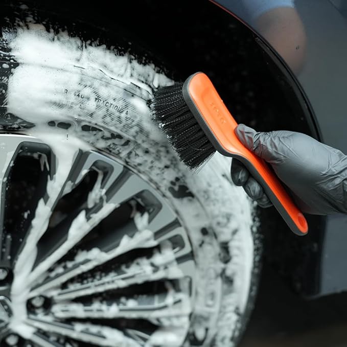 SPTA Tire Brush, Carpet Cleaning Brush, 2Pcs Wheel Brush, Carpet Cleaning Brush,Stiff Synthetic Bristles, Ergonomic Design Handle, Scrub Brush for Floor Mats,Car Wheel Hub Cleaning,Car Interior, Home