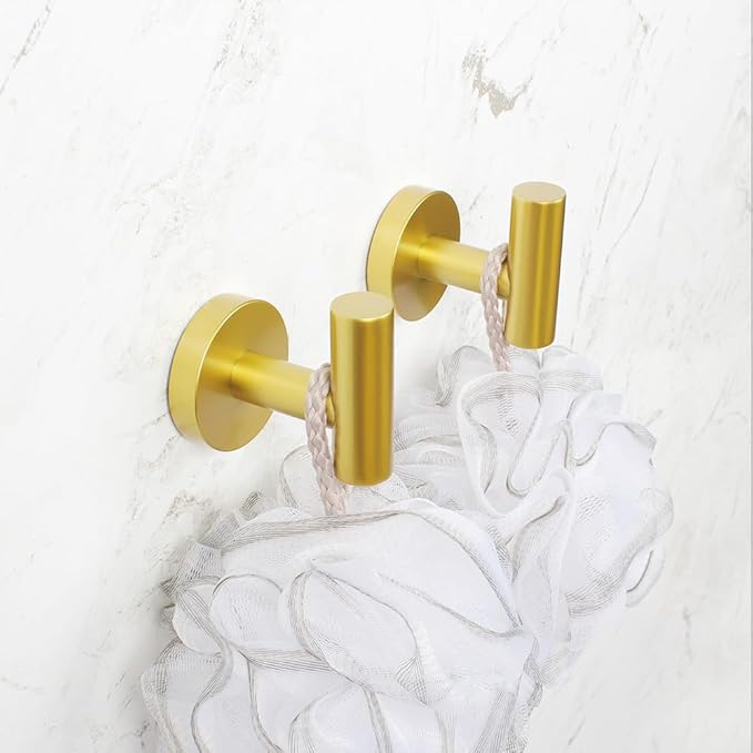 SUS 304 Stainless Steel Bathroom Towel Hooks Coat Hook Round Clothes Wall Mounted Towel Coat for Bath Kitchen Garage Hotel, Gold