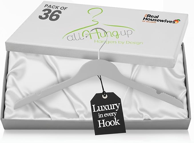 All Hung Up Plastic Hangers Slim, Non Slip Space Saving Clothes Hangers for Closet Organization, Durable Notched Plastic Coat Hangers for Shirts, Dresses & Jackets, Smokey Clear, 36 Pack