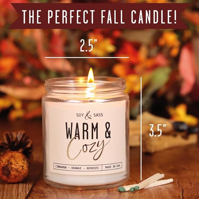 Christmas Candles, Fall Candles, Warm and Cozy' Soy Candle I Berries, Apple & Cinnamon I Infused w/Essential Oils I Warm n Cozy Home Decor I Winter and Holiday Candle I 50Hr Burn I USA Made