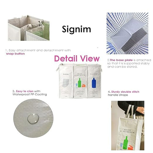 216 Separate Recycling Waste Bin Bags for Kitchen Home Recycle Garbage Trash Sorting Bins Organizer Waterproof Baskets Compartment Container, White (Set of 3 Pack)