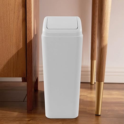 Hespama 3.5 Gallon / 14 L Slim Trash Can with Swing Lid, Small Garbage Bin for Narrow Space, Light Grey