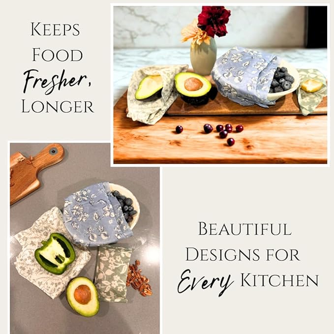 Beeswax Food Wraps 3 Pack (S, M, L) | Reusable, Organic, Plastic-Free Storage (White, Blue, Green - Beige Packaging)