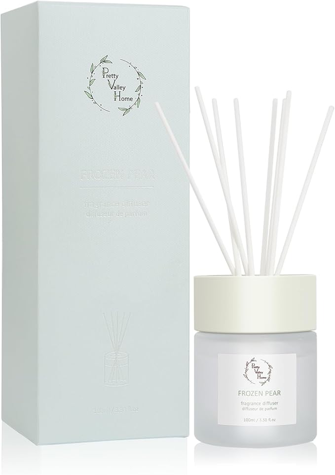 Reed Diffuser Set, Pretty Valley Home Diffuser 100Ml / 3.38fl OZ Gift Box - Includes Reed Diffuser Sticks, Fragrance Oil, and Glass Bottle for Bathroom Office Living Room Decor (White Peach & Oolong)