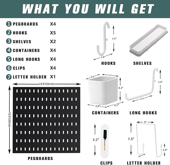 RIVTUN Wall-Mounted Pegboard Kit, 25.2" x 25.2" Organizer Panel – Large, Cost-Effective & Nail-Free Installation Black