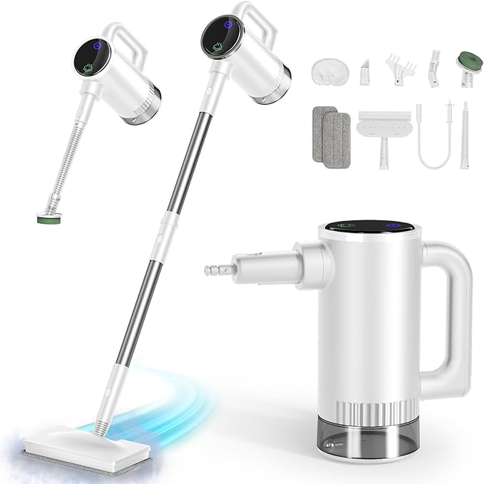 11-in-1 Steam Mop - Detachable Handheld Steam Cleaner with 380mL Tank, 260℉ Floor Steamer for Hardwood, Tile, Grout, Windows, Bath & Kitchen - 3-Level Steam Control, Multi-Purpose Floor Steam Cleaner