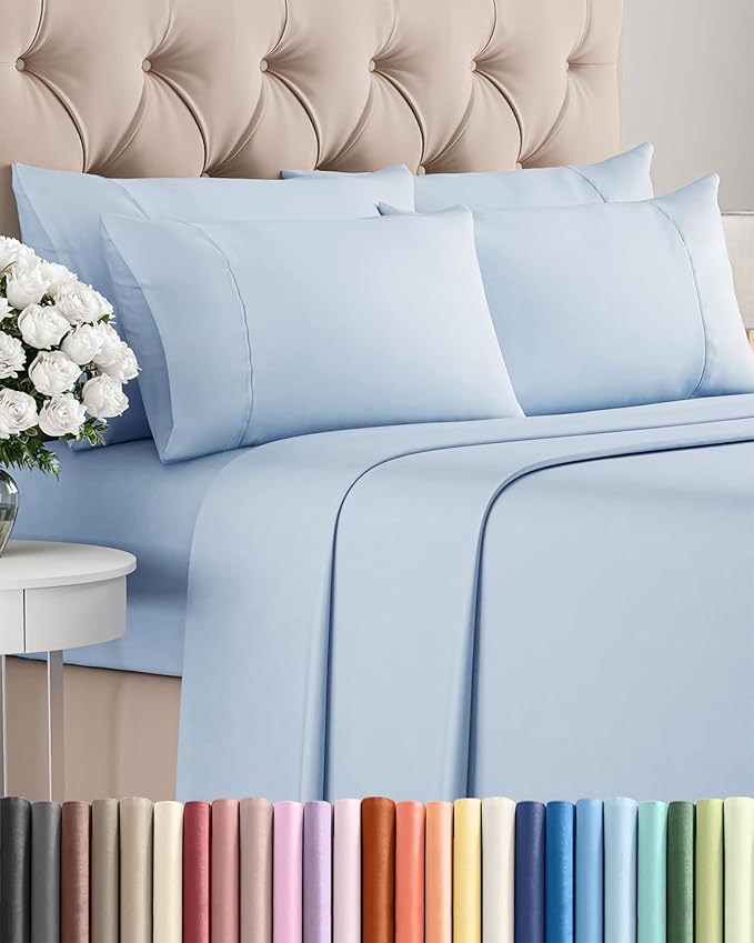 King 6 Piece Sheet Set - Comfy Breathable & Cooling - Ultra Soft Hotel Luxury Bedding Set w/ 8-16 Inch Deep Pockets - 1 Flat & 1 Fitted Sheet & 4 Pillowcases - Wrinkle Free and Easy Care - Sky Blue