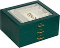 Jewelry Box Organizer with 3 Drawers,Glass Lid Jewelry Boxes for Women,Jewelry Storage for Rings,Necklaces,Earrings,Bracelets,Interesting Gift,Green