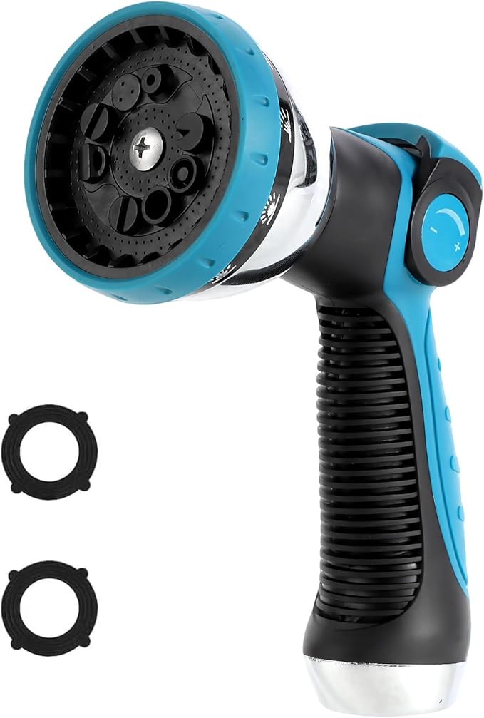 AnyEasy Garden Water Hose Nozzle Metal Heavy Duty Sprayer Thumb Control with 10 Spray Modes Suitable for Watering Plants, Iawn and Garden, Car Washing, Cleaning, Showering Pets and Outdoor Fun, Blue