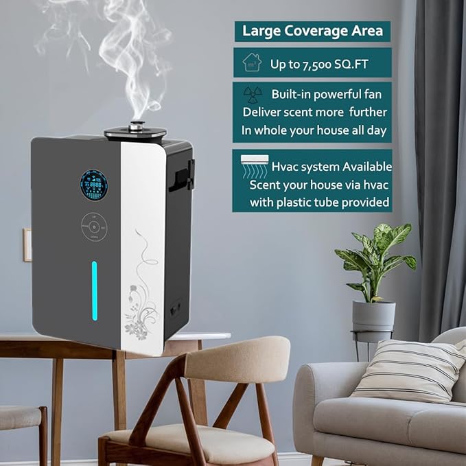 USA Ship - HVAC Waterless Oil Diffuser for 7,500 Sq. Ft Spaces- Smart App Scent Air Machine - Whole House & Commercial Essential Oil Diffusers | Cold Air Aromatherapy Diffuser for Home,Office,Hotel