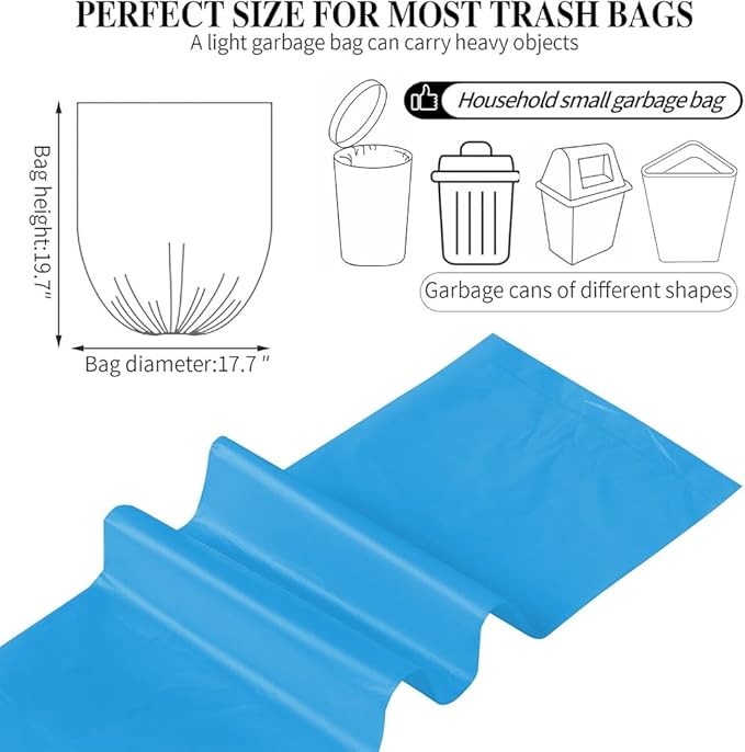 5 Rolls Small Trash Bags - 100 Counts Durable 4 Gallon Small Garbage Bags for home office kitchen Bathroom Bedroom Trash Can liners（Blue）