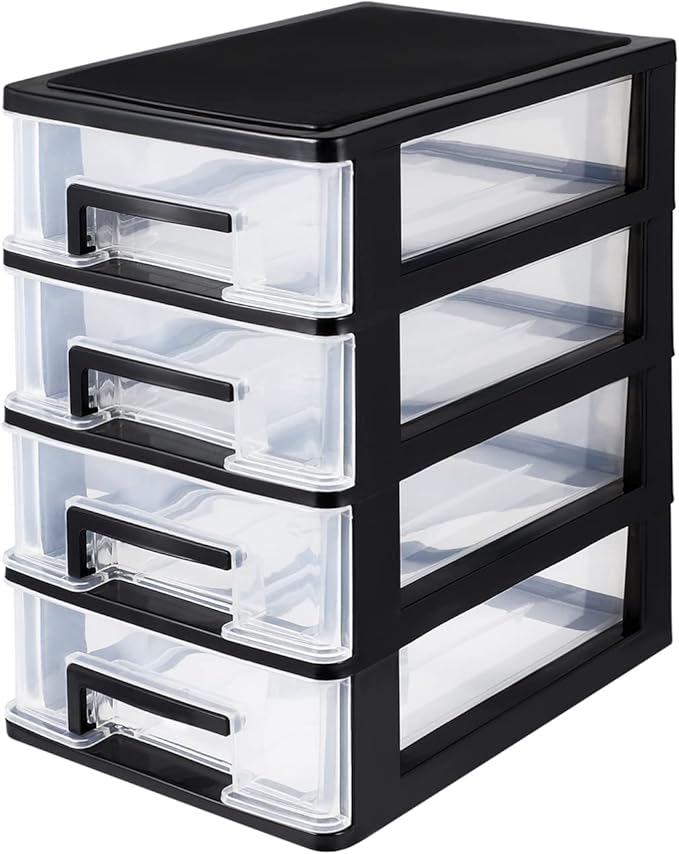 DOITOOL 4 Tier Plastic Drawer Type Closet Plastic Home Office Storage Organizer Makeup Organizer Storage Station Cubes Cosmetics Jewelry Box for Bathroom Dorm Desk Office