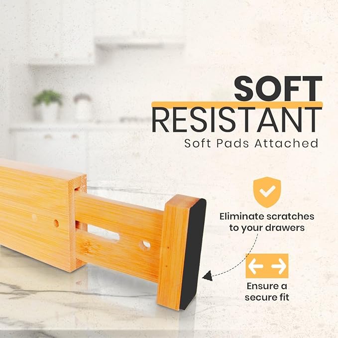 Palok Kisna Adjustable Bamboo Drawer Dividers, Drawer Organizer for Kitchen, Bedroom, Bathroom, Office Desk, Dresser Nursery & Silverware, Natural Wooden Separators with Soft Foam Ends, Expandable