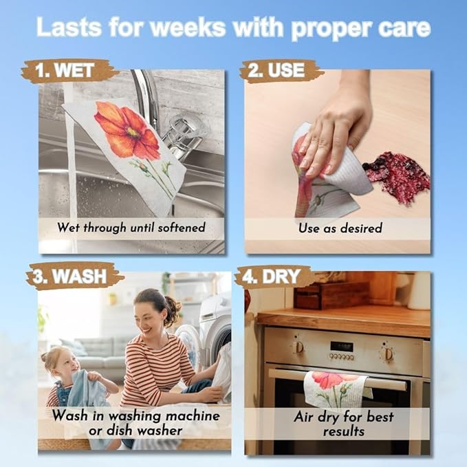Sunshine State Goods Swedish Dishcloths for Kitchen - Ecofriendly Reusable Paper Towels, Biodegradable Dish Cloths - Cellulose Sponge Dish Cloths for Washing Dishes - 8 Pack (Floral)