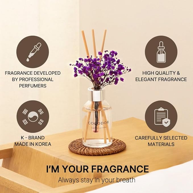 COCODOR Flower Reed Diffuser Set / 3.4oz / Cashmere Vanilla/Scent Diffuser with Sticks Home Fragrance Reed Diffuser for Bathroom Shelf Decor