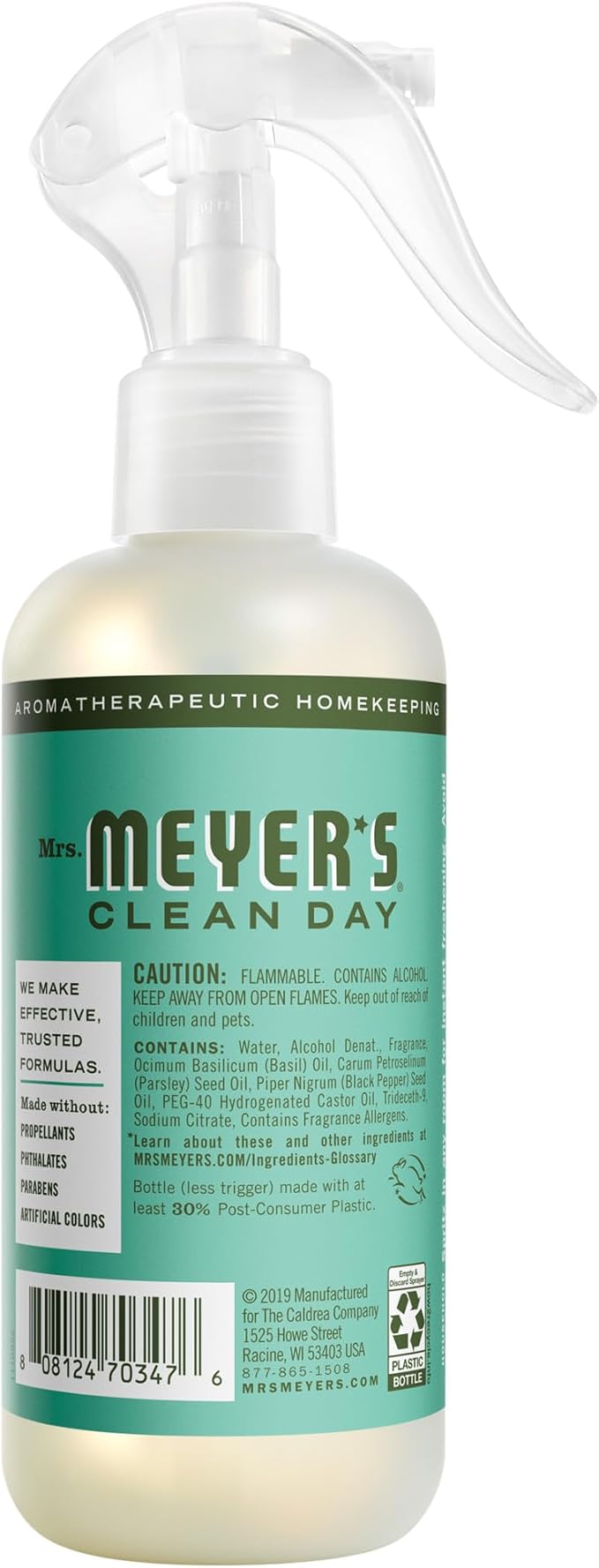 MRS. MEYER'S CLEAN DAY Room and Air Freshener Spray, Non-Aerosol Spray Bottle Infused with Essential Oils, Basil, 8 fl. oz