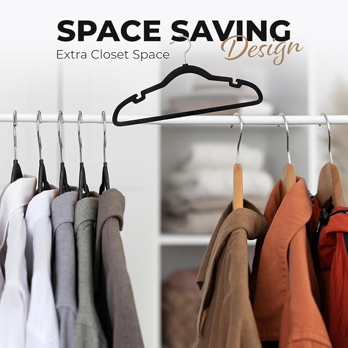 30 Pack Velvet Hanger for Shirt Pants Dresses Skirts Suits Jackets - Slim Space Saving Design - Standard Coat Hanger - Sturdy & Durable Design with Shoulder Grooves Hook
