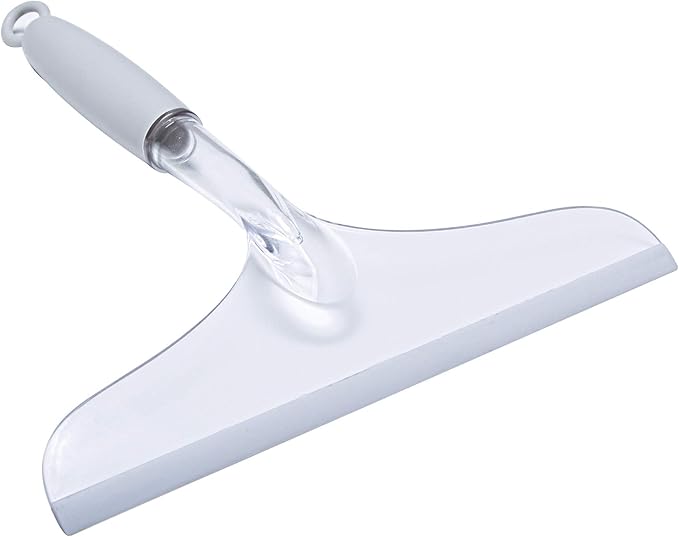Shower Squeegee for Bathroom Glass Doors and Mirror, 10'' Rubber Window Cleaner Tool, Clear Plastic Water Wiper for Car Windshield Cleaning