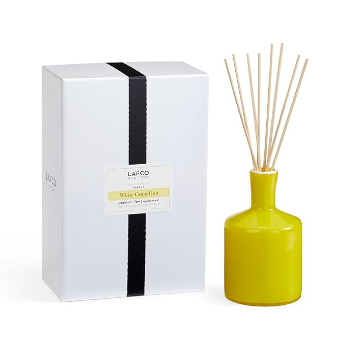 LAFCO New York Signature Reed Diffuser, White Grapefruit - 15 oz - Up to 9 Months Fragrance Life - Reusable, Hand Blown Glass Vessel - Natural Wood Reeds - Made in The USA