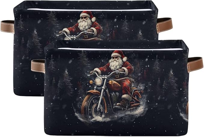 ALAZA Black Santa Claus Tree Christmas Foldable Storage Box Storage Basket Organizer Bins with Handles for Shelf Closet Living Room Bedroom Home Office 1 Pack