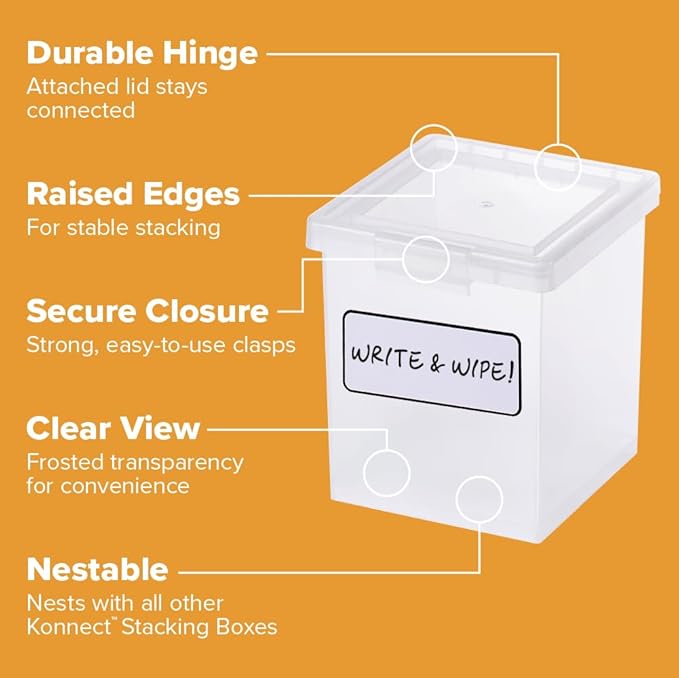 Bostitch Konnect Storage Containers with Lids, Organizer, Clear Plastic Box, Stackable Nesting Bins, Medium, 2 Pack