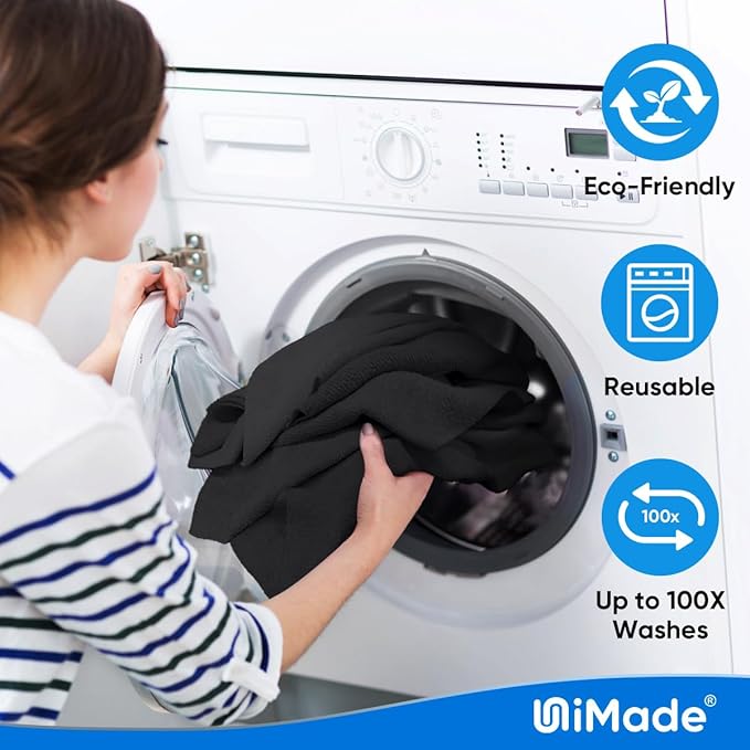 UNIMADE Microfiber Cleaning Cloth, 50 Pack Microfiber Towels for Cars Reusable Shop Rags Bulk Lint Free Cleaning Towels for Car Kitchen Automotive Bar Mechanic Restaurant Garage, 11.5"x 11.5", Black