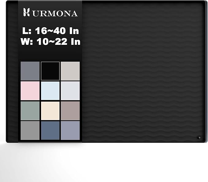 URMONA 34'' x 19'' Waterproof Silicone Under Sink Mat Cabinet and Counter Protector, Shelf Liner for Kitchen and Bathroom, Storage and Organizers, Litter Mat, Pet Cat Puppy Essentials（Black）